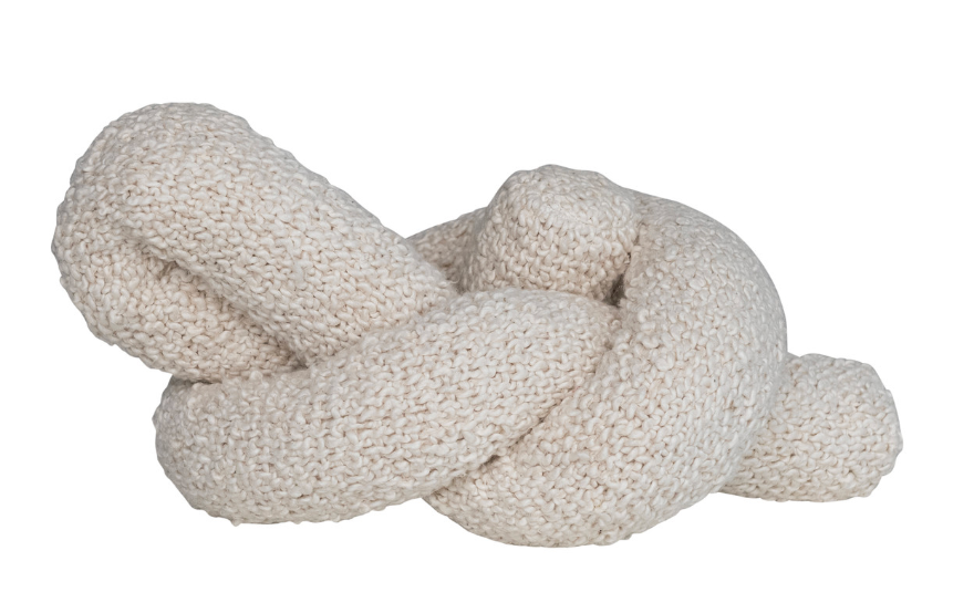 22"L x 9"W x 7"H Woven Cotton Bouclé Knot Pillow, Cream Color