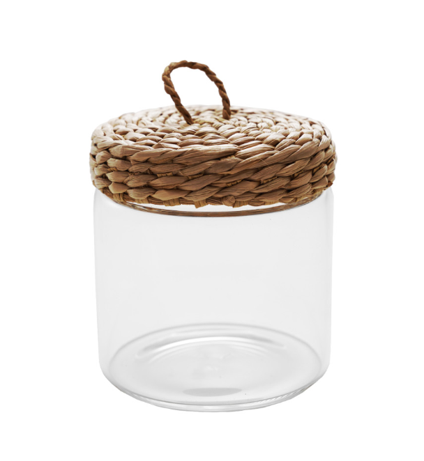 14 oz. Glass Jar with Woven Grass Lid, Natural