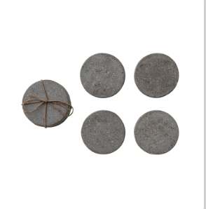 Concrete Coasters, Natural, Set of 4 Tied with Jute