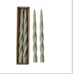 Unscented Twisted Taper Candles in Box, Grey, Set of 2 (Est. Burn Time 5 Hours)