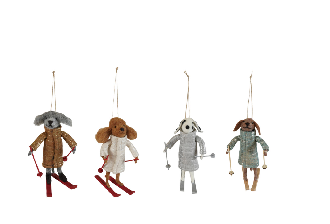 Wool Felt Dog with Skis & Coat, 4 Styles