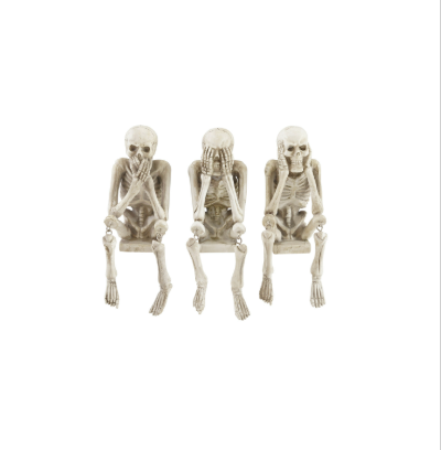 Resin See/Hear/Speak No Evil Skeleton Shelf Sitter, Bone Finish, 3 Styles