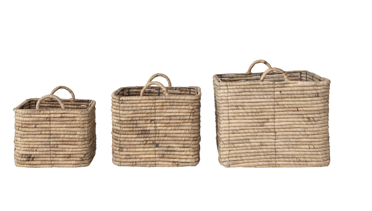 Hand-Woven Water Hyacinth Nesting Baskets with Handles, Natural,