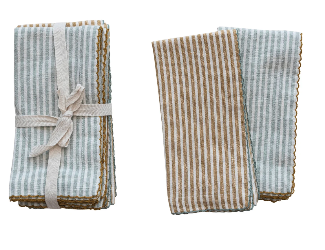 Cotton Napkins w/ Stripes, 2 Colors, Set of 4