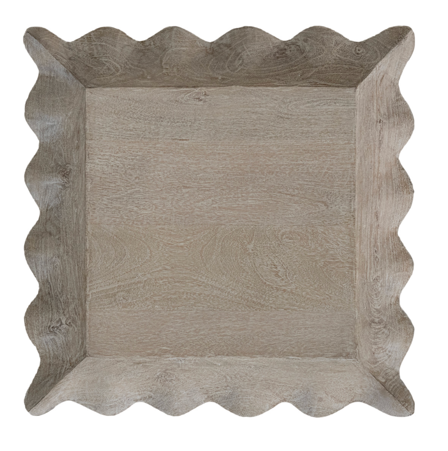 Mango Wood Scalloped Tray, Whitewashed