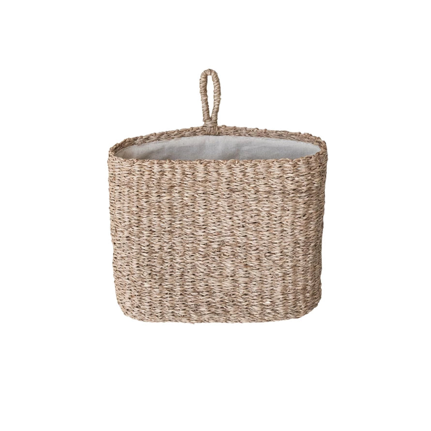 Basket - Hand-Woven Seagrass Wall Basket with Loop & Cotton Lining