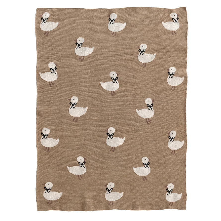 Baby - Cotton Knit Baby Blanket w/ Ducklings