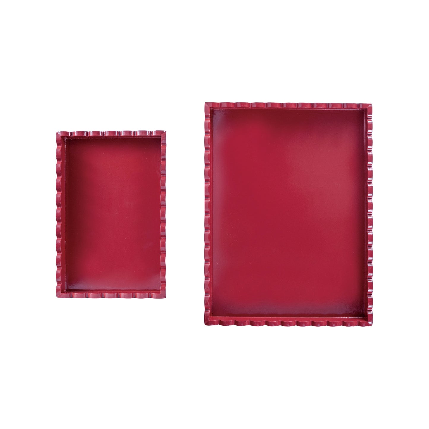 Decorative MDF Lacquered Scalloped Trays, Cranberry Color, Set of 2