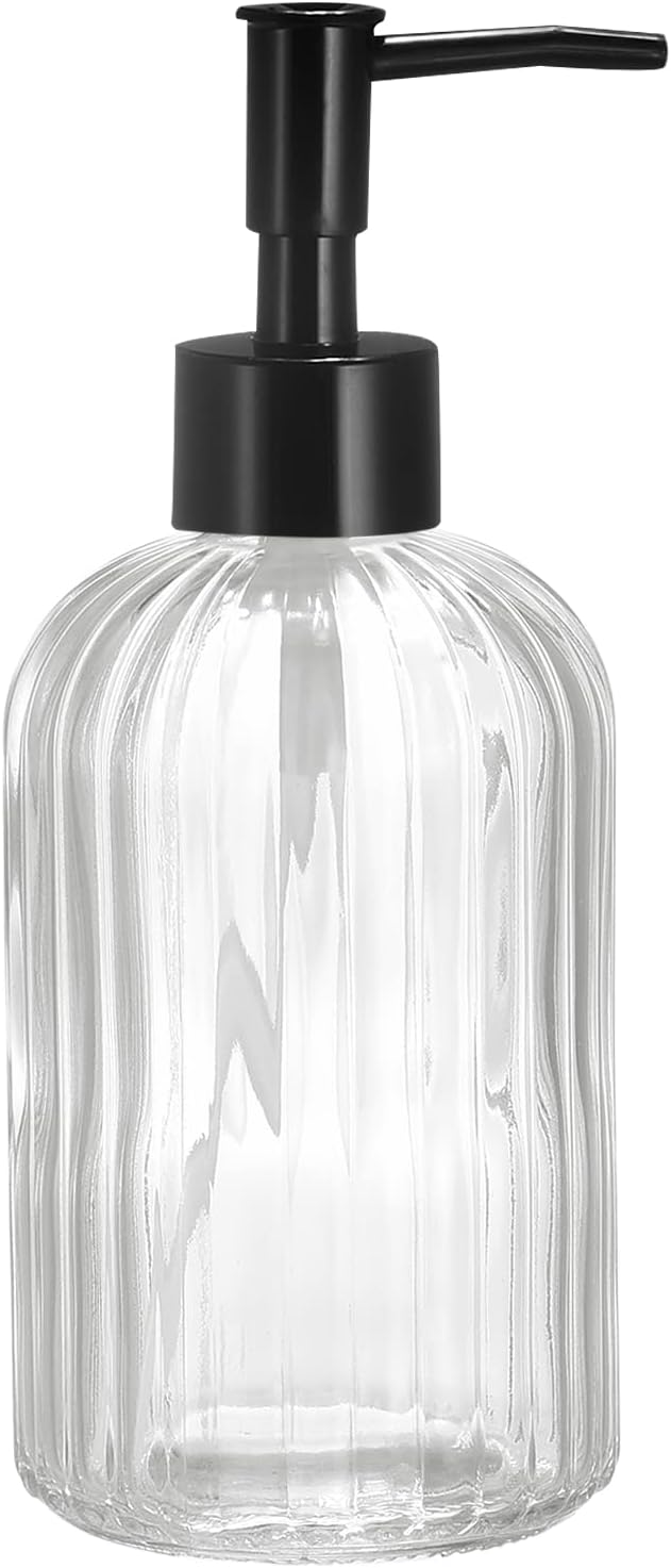 Bathroom Accessory - Soap Dispenser, Ribbed Glass with Black Pump