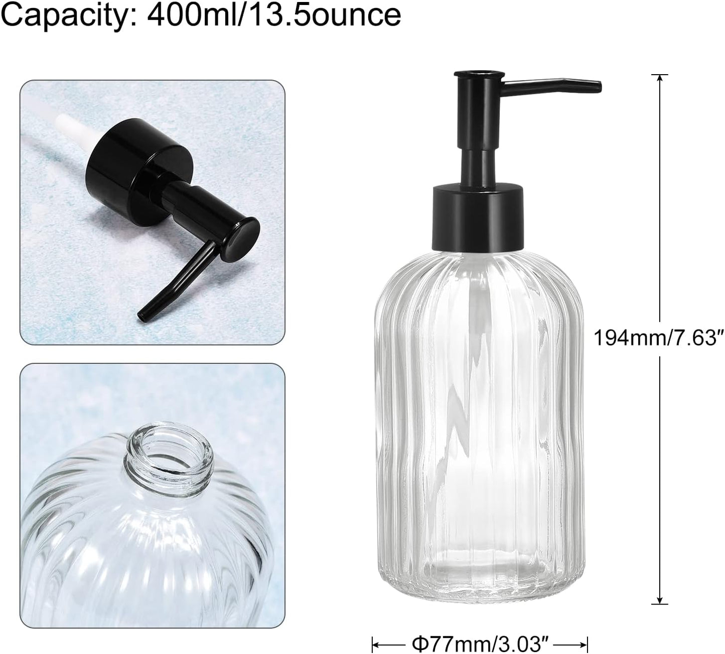 Bathroom Accessory - Soap Dispenser, Ribbed Glass with Black Pump