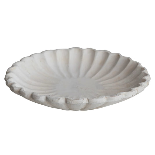 Bowl - White Scalloped, Mango Wood