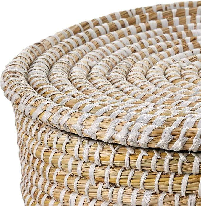 Basket - Whitewashed Woven Seagrass with Lid