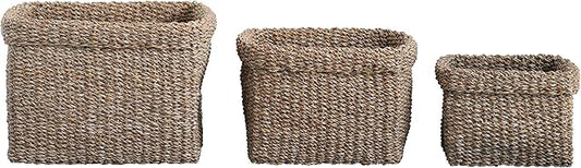 Basket - Natural Woven Seagrass, Folded Top Square