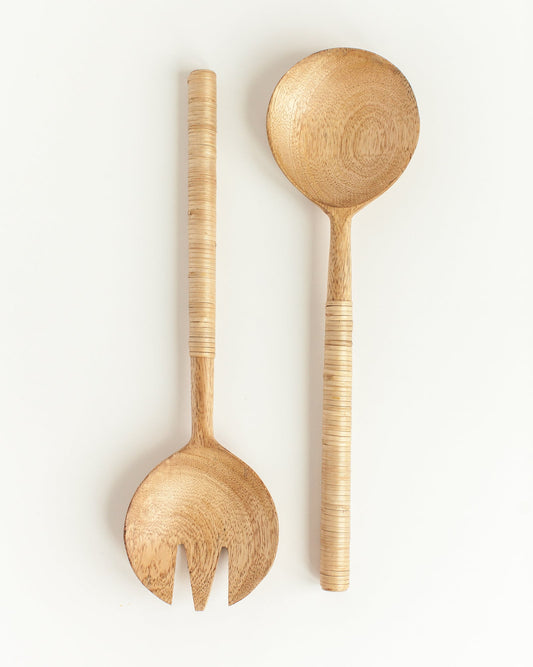 Kitchen Accessory - Thin Woven Mango Wood Salad Servers