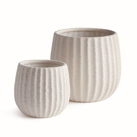 Pot - Ribbed, White Curved