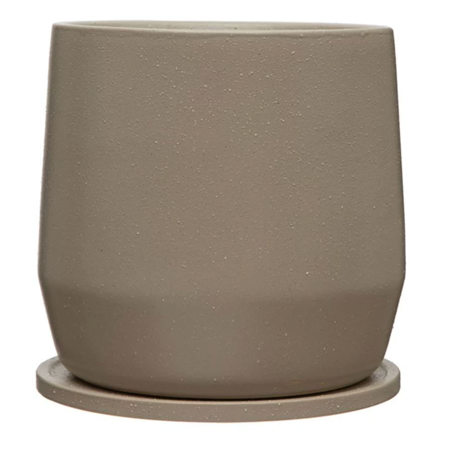 Pot - Large Gray Planter with Saucer