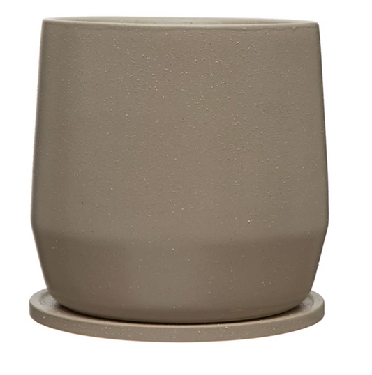 Pot - Large Gray Planter with Saucer