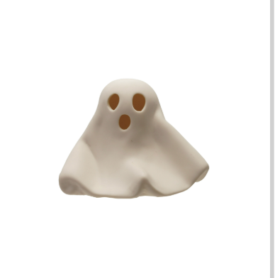Stoneware Bisque Ghost with LED Light, White (Batteries Included)