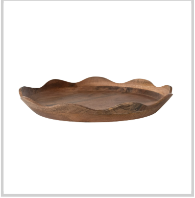Mango Wood Scalloped Tray, Natural