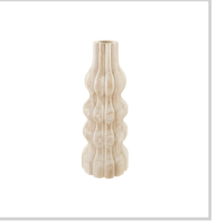 6-1/4" Round x 17"H Decorative Carved Paulownia Wood Vase, Natural