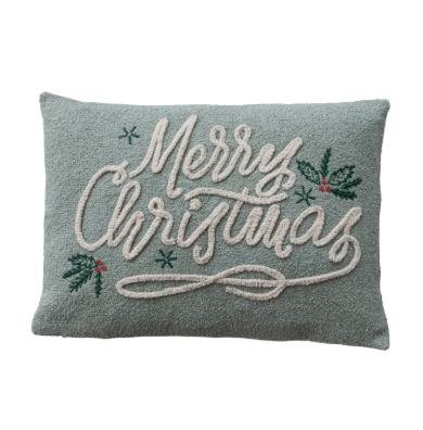 Woven Fabric Lumbar Pillow with Chenille Embroidery & Cotton Back