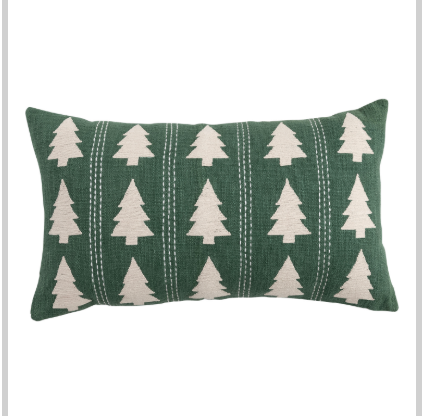Lumbar Pillow with Trees Pattern, Embroidery & Stitching