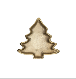7-1/4"L x 7-1/4"W Cast Aluminum Tree Shaped Dish, Gold Finish