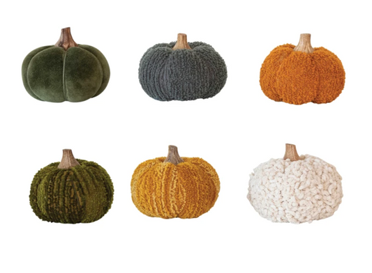 Cotton Blend Bouclé/Velvet Pumpkin w/ Wood Stem, 6 Styles