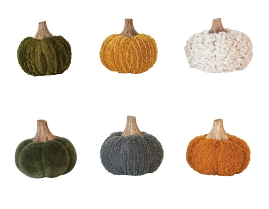 Cotton Blend Bouclé/Velvet Pumpkin w/ Wood Stem, 6 Styles