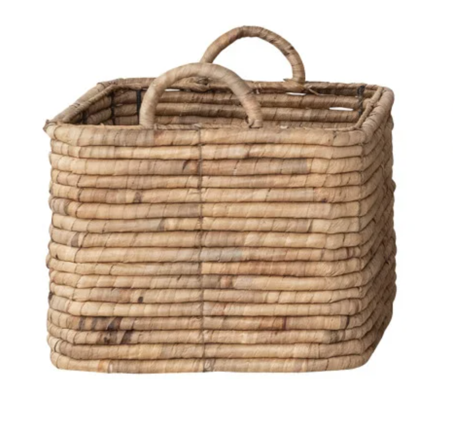 Hand-Woven Water Hyacinth Nesting Baskets with Handles, Natural,
