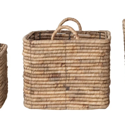 Hand-Woven Water Hyacinth Nesting Baskets with Handles, Natural,