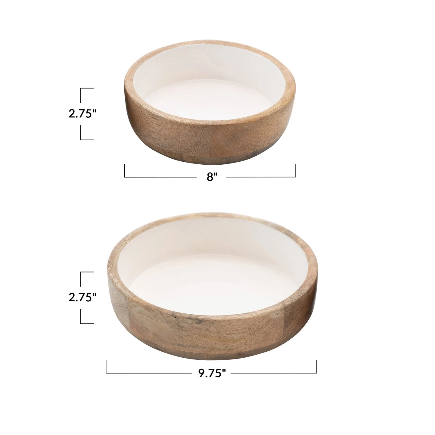 Bowl - Mango Wood Bowls with Enamel Interior