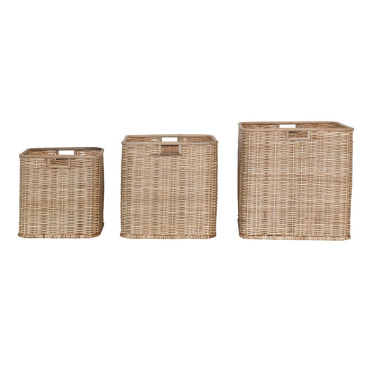 Basket - Handmade Palm & Rattan Baskets w/ Handles, Square