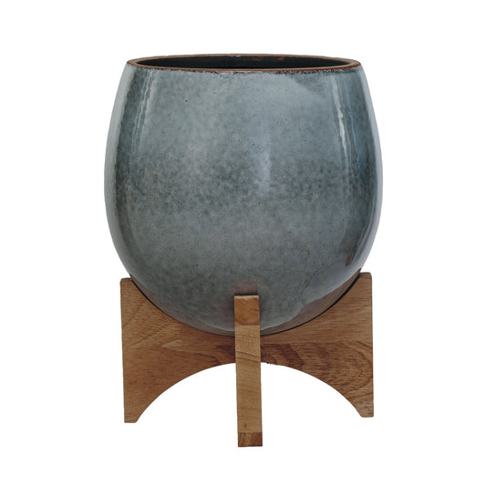 Planter - Stoneware with Wood Stand