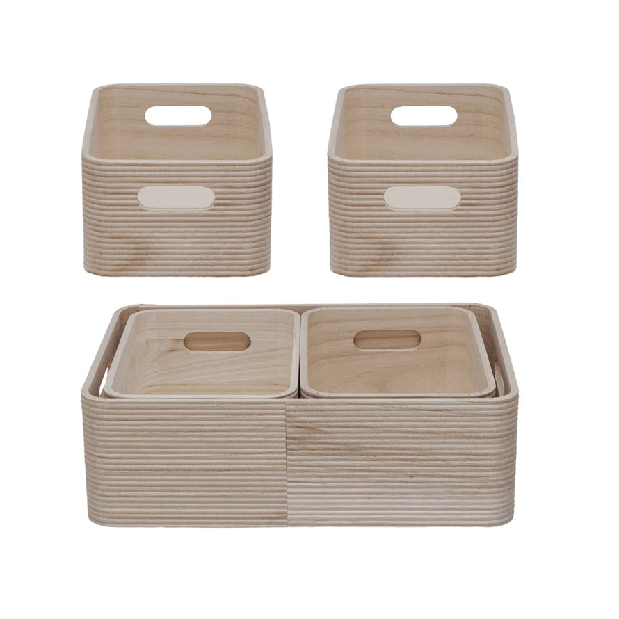 Basket - Paulownia Wood Nesting Containers w/ Handles