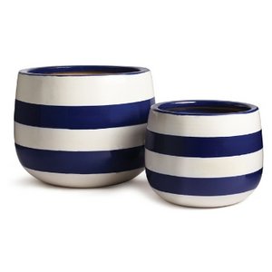 Planter - Hand Painted Blue and White Stripe