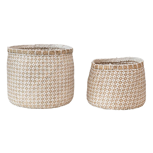 Basket - Seagrass and Paper Patterned, Hand Woven