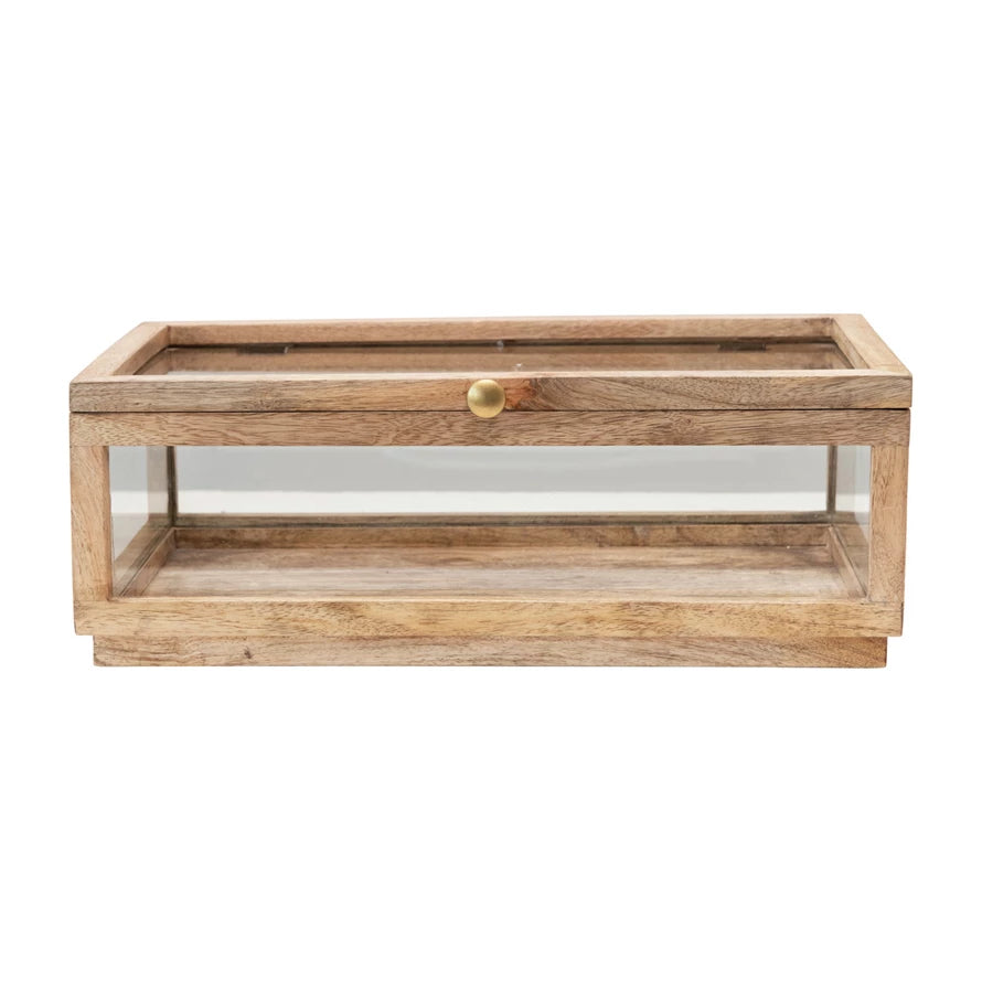 Decorative Box - Mango Wood and Glass Display Box with Lid