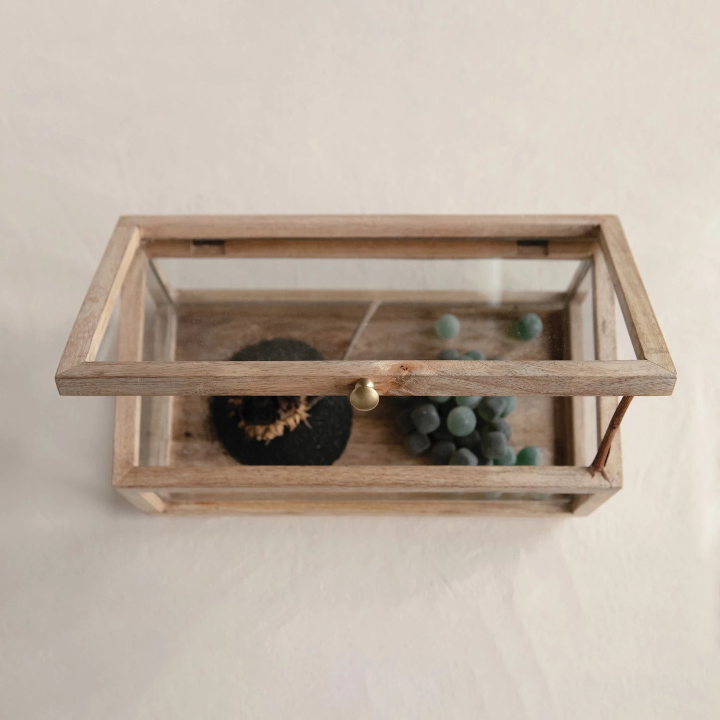 Decorative Box - Mango Wood and Glass Display Box with Lid