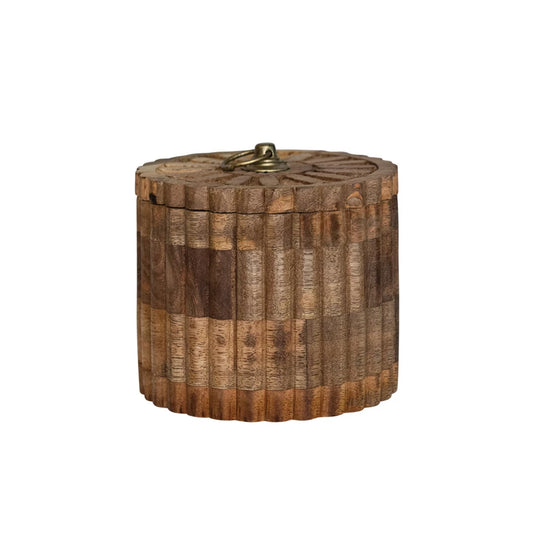 Jar - Carved Mango Wood Pleated with Lid