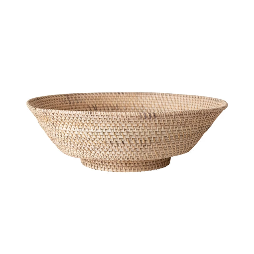 Bowl - Footed, Hand-Woven Rattan