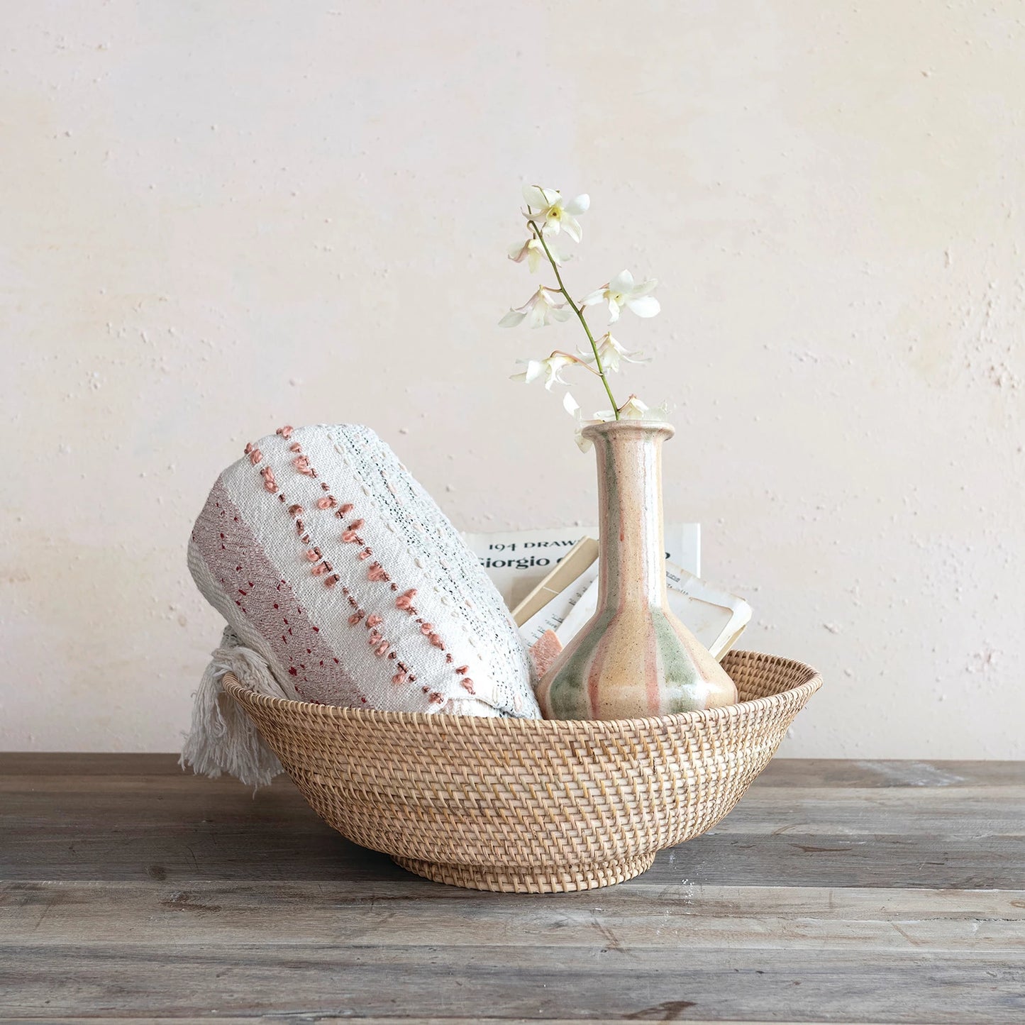 Bowl - Footed, Hand-Woven Rattan