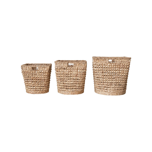 Basket - Hand-Woven Water Hyacinth & Metal w/ Handles