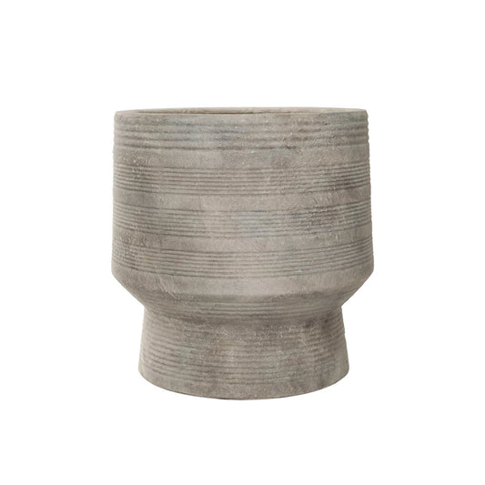 Planter - Stoneware Footed Matte with Debossed Lines