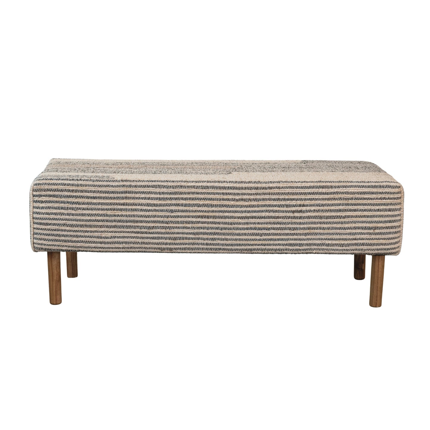 Furniture - Woven Jute & Cotton Dhurrie Upholstered Striped Bench w/ Oak Wood Legs