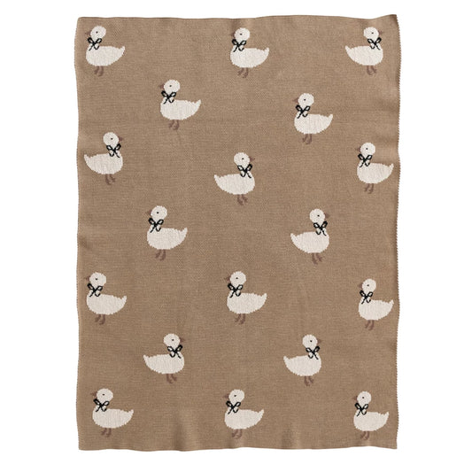 Baby - Cotton Knit Baby Blanket w/ Ducklings