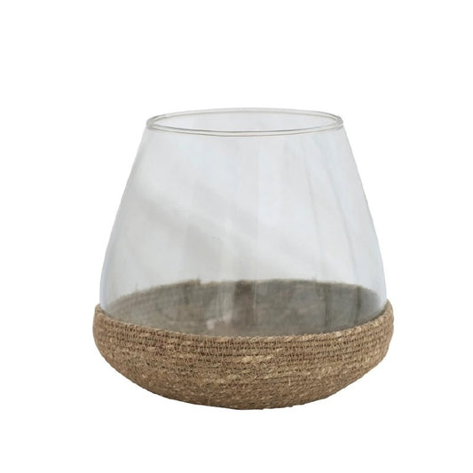 Candle Holder - Glass Vase w/ Woven Jute Base